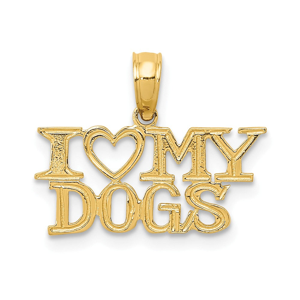 14k Yellow Gold I Heart My Dogs Polished Pendant, Item P10687 by The Black Bow Jewelry Co.