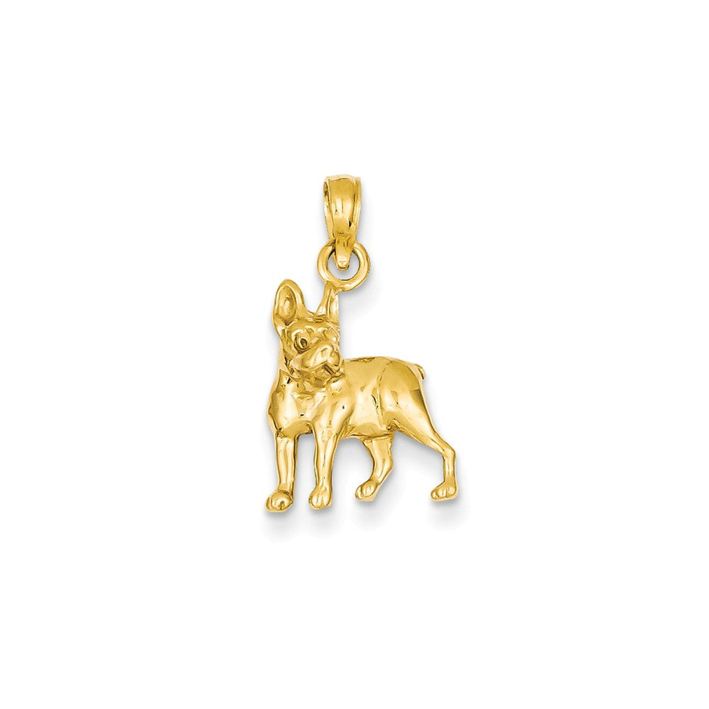 14k Yellow Gold Polished 2D Boston Terrier Pendant, Item P10690 by The Black Bow Jewelry Co.