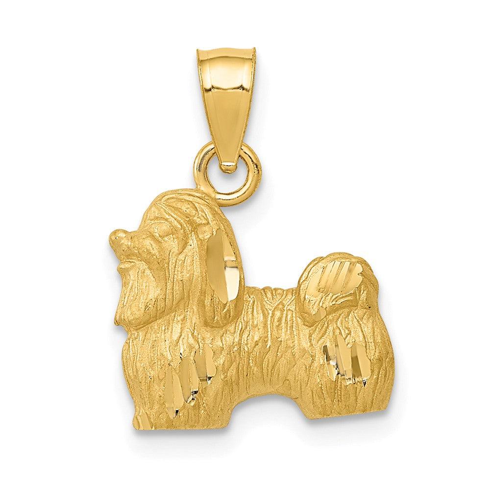 14k Yellow Gold Small Satin and Diamond Cut Shih Tzu Pendant, Item P10693 by The Black Bow Jewelry Co.