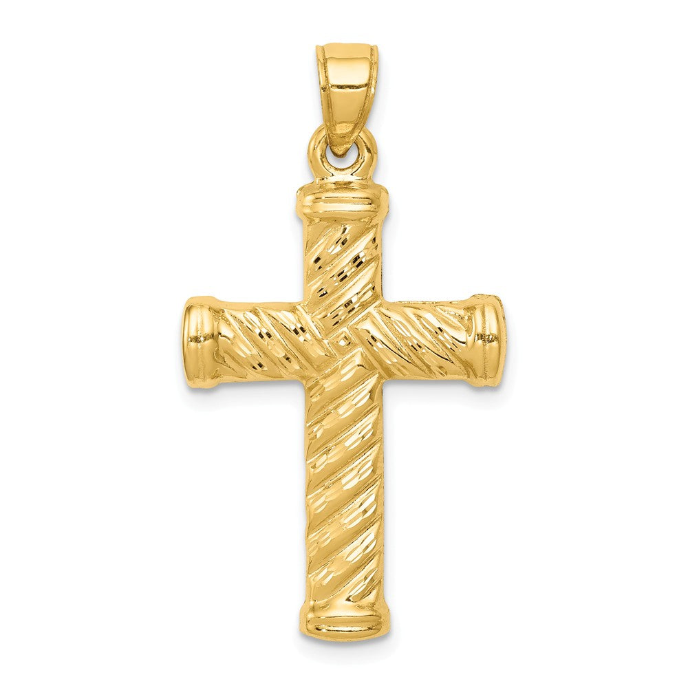 14k Yellow Gold Polished Reversible Rope Cross Pendant, Item P10695 by The Black Bow Jewelry Co.