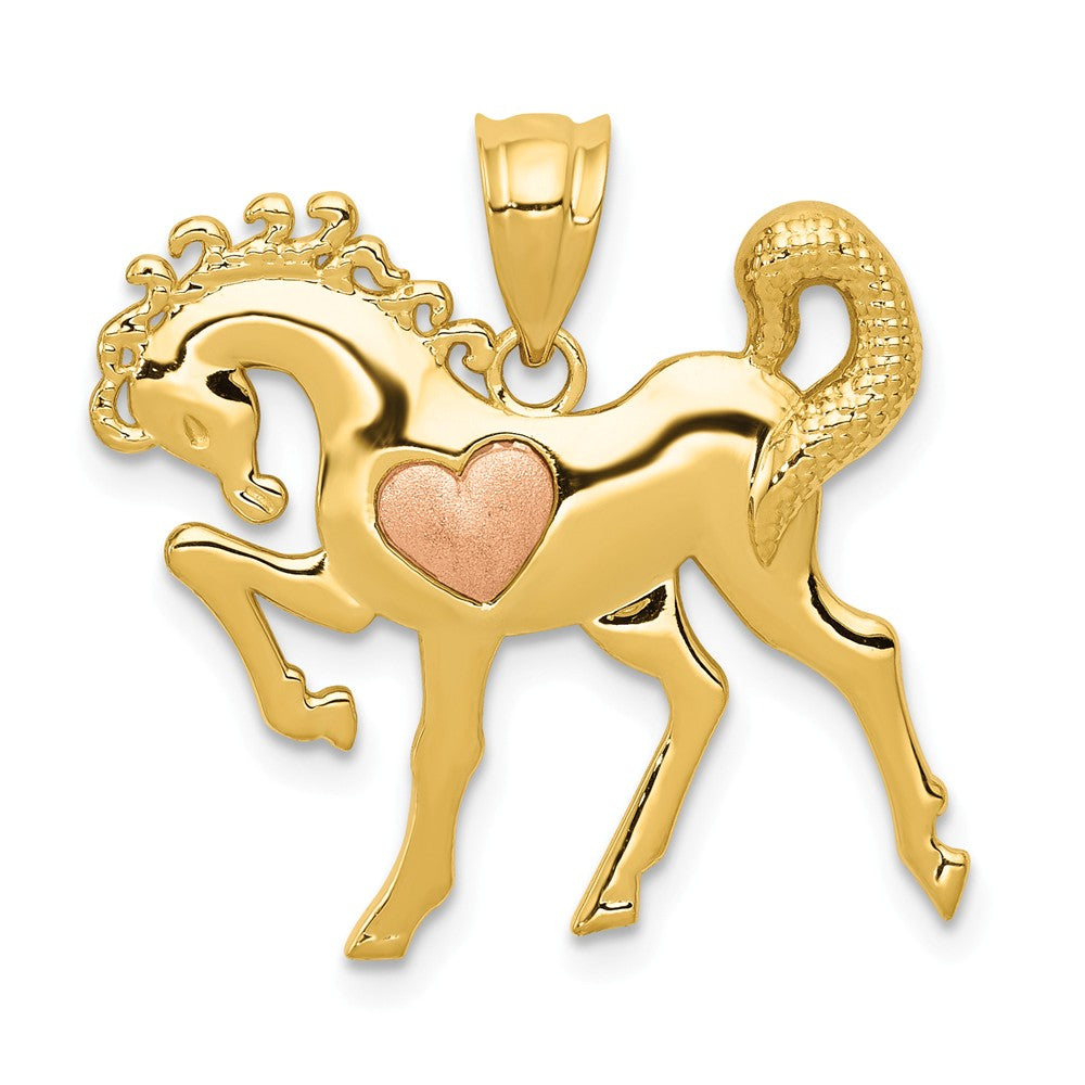 14 Two Tone Gold Prancing Horse with Pink Heart Pendant, Item P10710 by The Black Bow Jewelry Co.