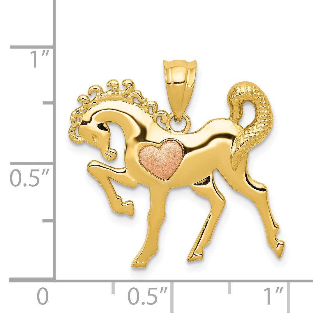 Alternate view of the 14 Two Tone Gold Prancing Horse with Pink Heart Pendant by The Black Bow Jewelry Co.