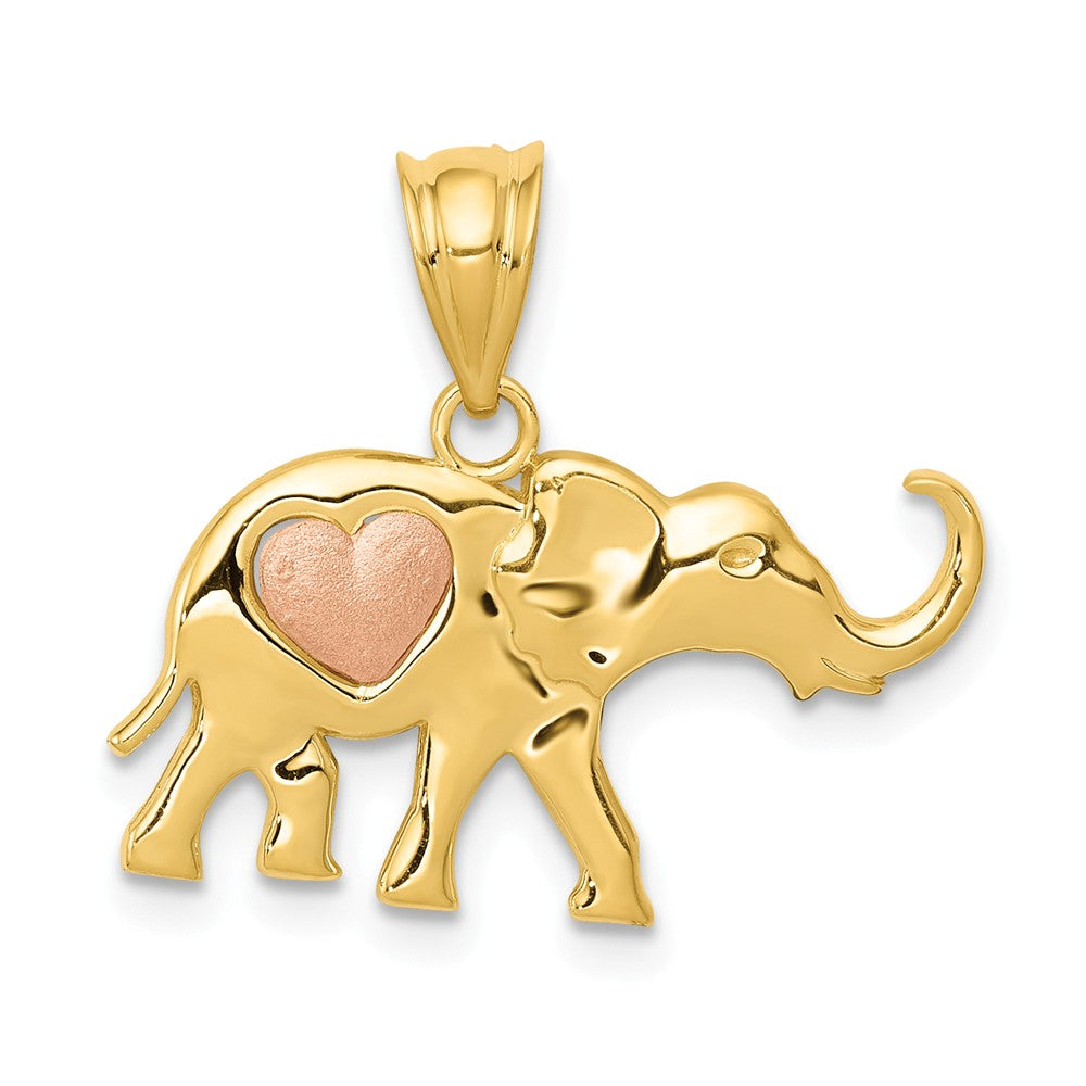 14k Two Tone Gold Elephant with Pink Heart Pendant, Item P10713 by The Black Bow Jewelry Co.