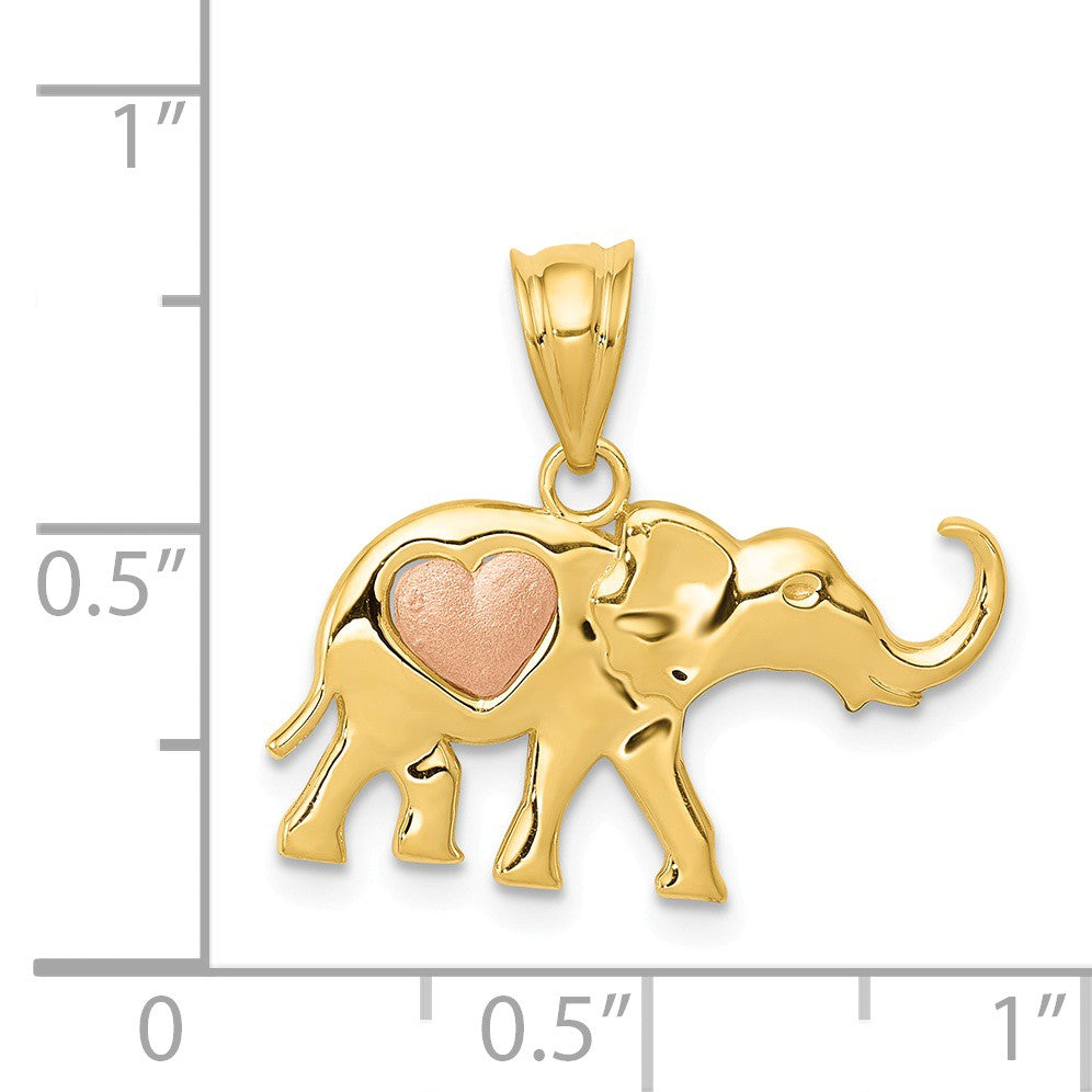 Alternate view of the 14k Two Tone Gold Elephant with Pink Heart Pendant by The Black Bow Jewelry Co.