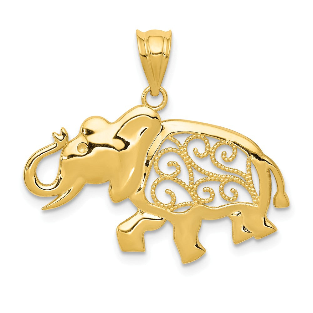 14k Yellow Gold Filigree Elephant Pendant, Item P10714 by The Black Bow Jewelry Co.