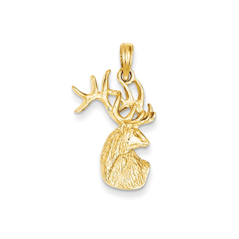14k Yellow Gold Textured Deer Buck Head Pendant, Item P10718 by The Black Bow Jewelry Co.