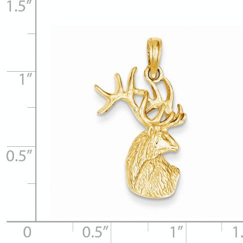 Alternate view of the 14k Yellow Gold Textured Deer Buck Head Pendant by The Black Bow Jewelry Co.