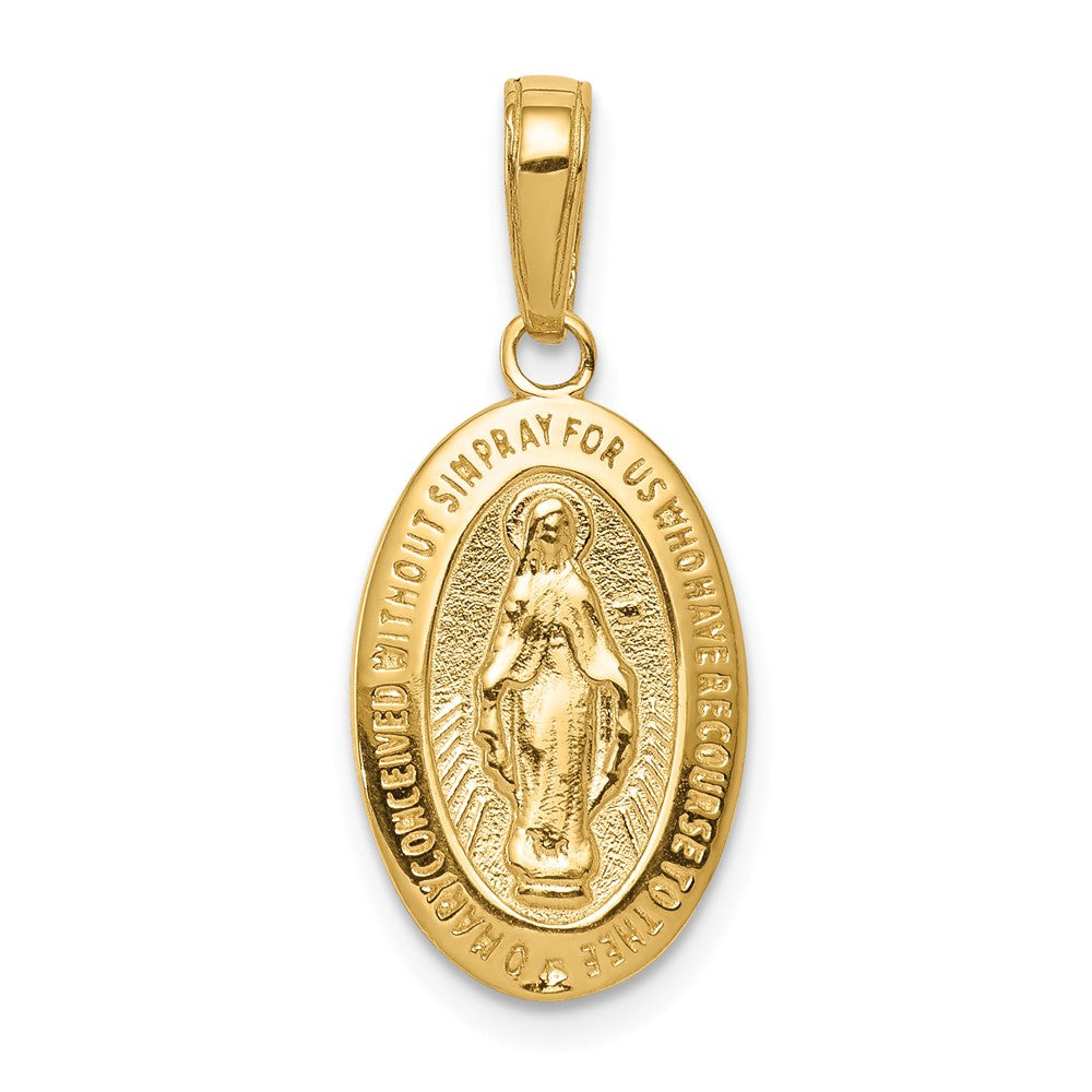 14k Yellow Gold Solid Miraculous Medal Pendant, 10 x 24mm - Black