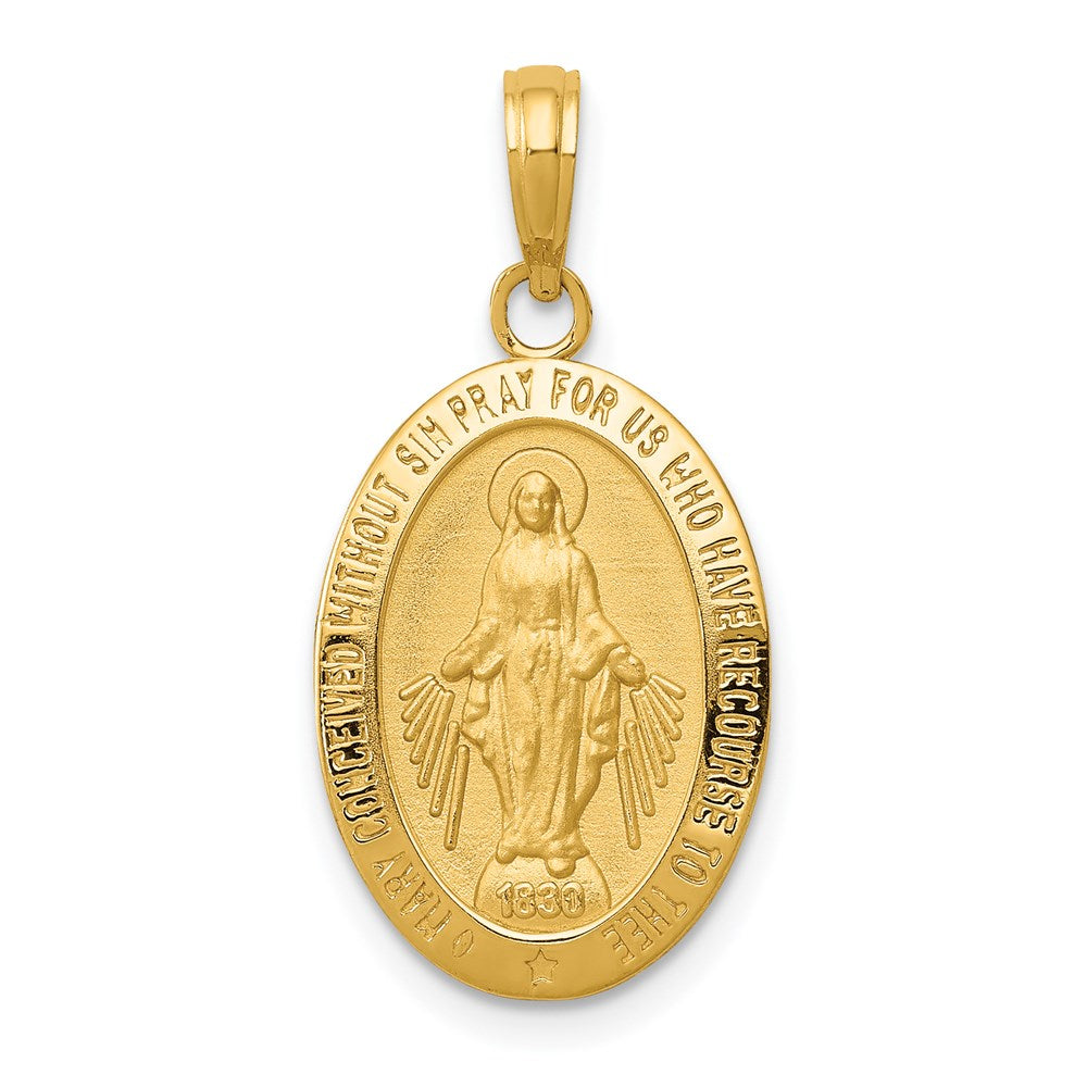 14k Yellow Gold Solid Oval Miraculous Medal Pendant, 13 x 26mm, Item P10726 by The Black Bow Jewelry Co.