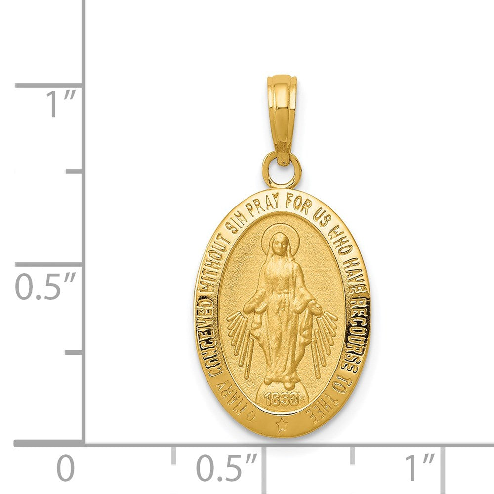 Alternate view of the 14k Yellow Gold Solid Oval Miraculous Medal Pendant, 13 x 26mm by The Black Bow Jewelry Co.