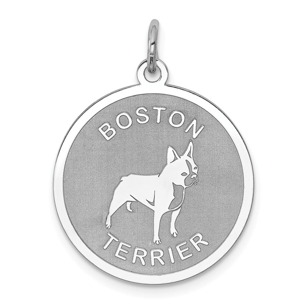 Sterling Silver Laser Etched Boston Terrier Dog Pendant, 19mm, Item P10737 by The Black Bow Jewelry Co.