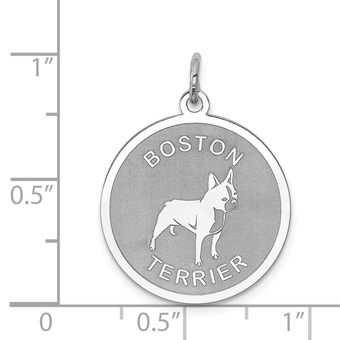 Alternate view of the Sterling Silver Laser Etched Boston Terrier Dog Pendant, 19mm by The Black Bow Jewelry Co.