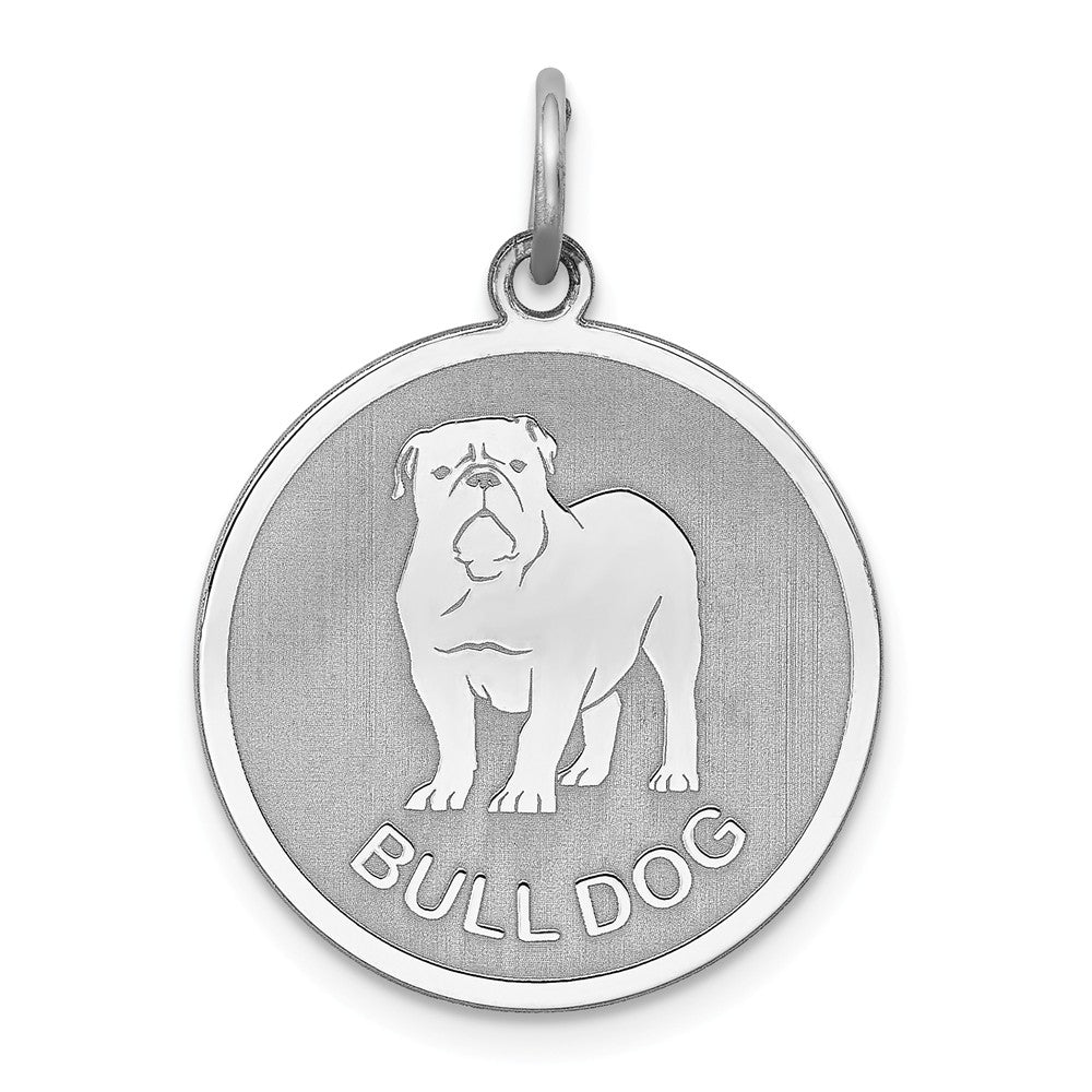 Sterling Silver Laser Etched Bulldog Dog Pendant, 19mm, Item P10740 by The Black Bow Jewelry Co.