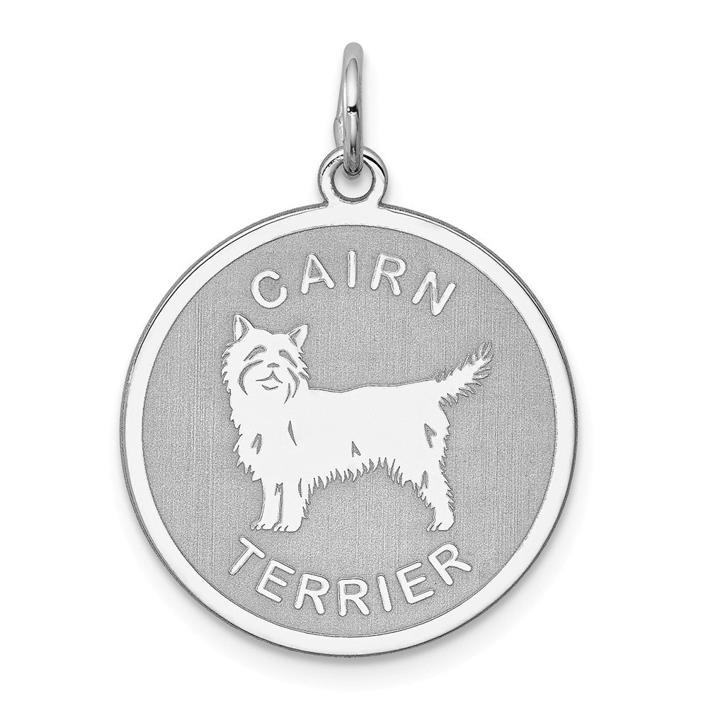 Sterling Silver Laser Etched Cairn Terrier Dog Pendant, 19mm, Item P10741 by The Black Bow Jewelry Co.
