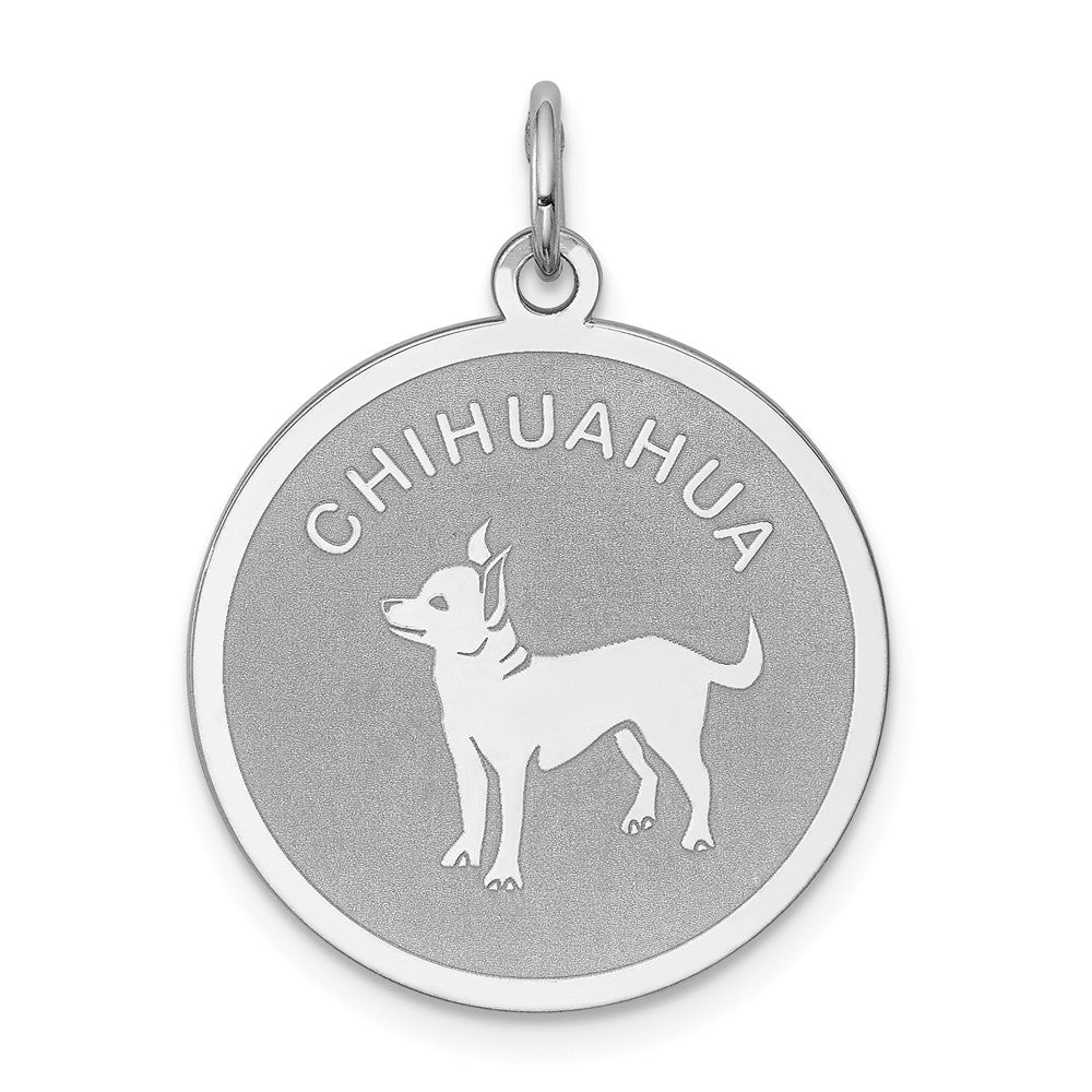 Sterling Silver Laser Etched Chihuahua Dog Pendant, 19mm, Item P10742 by The Black Bow Jewelry Co.