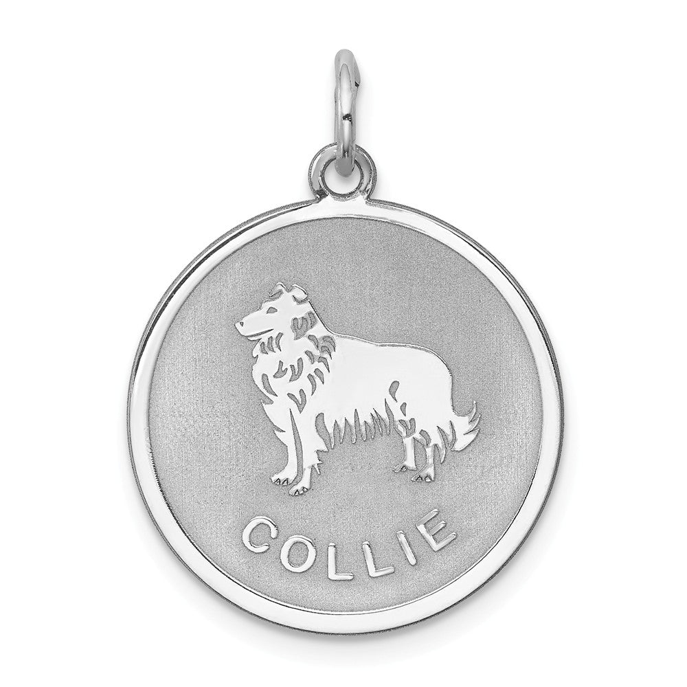 Sterling Silver Laser Etched Collie Dog Pendant, 19mm, Item P10745 by The Black Bow Jewelry Co.
