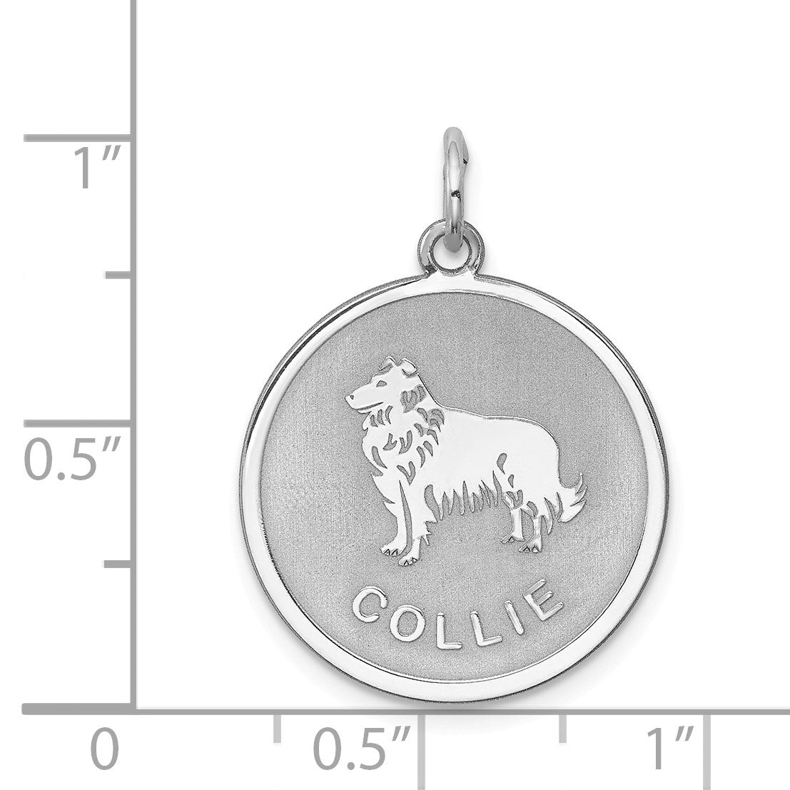 Alternate view of the Sterling Silver Laser Etched Collie Dog Pendant, 19mm by The Black Bow Jewelry Co.