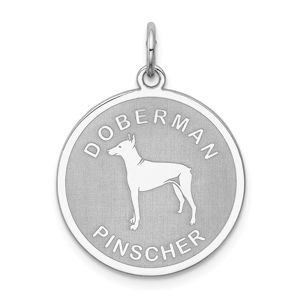 Sterling Silver Laser Etched Doberman Pinscher Dog Pendant, 19mm, Item P10747 by The Black Bow Jewelry Co.