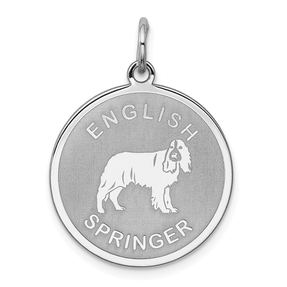 Sterling Silver Laser Etched English Springer Dog Pendant, 19mm, Item P10749 by The Black Bow Jewelry Co.