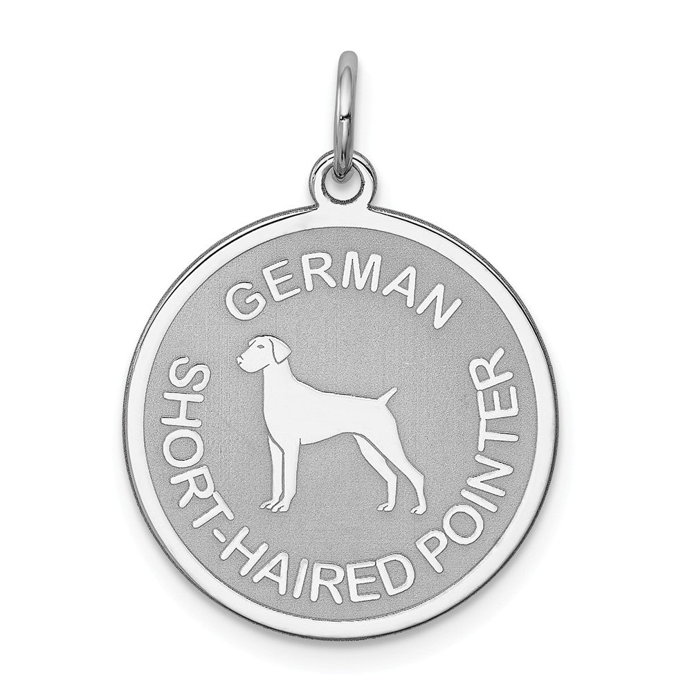 Sterling Silver Laser Etched German Shorthaired Pointer Pendant, 19mm, Item P10751 by The Black Bow Jewelry Co.