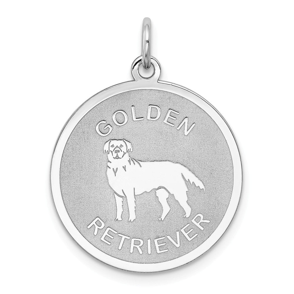 Sterling Silver Laser Etched Golden Retriever Dog Pendant, 19mm, Item P10752 by The Black Bow Jewelry Co.