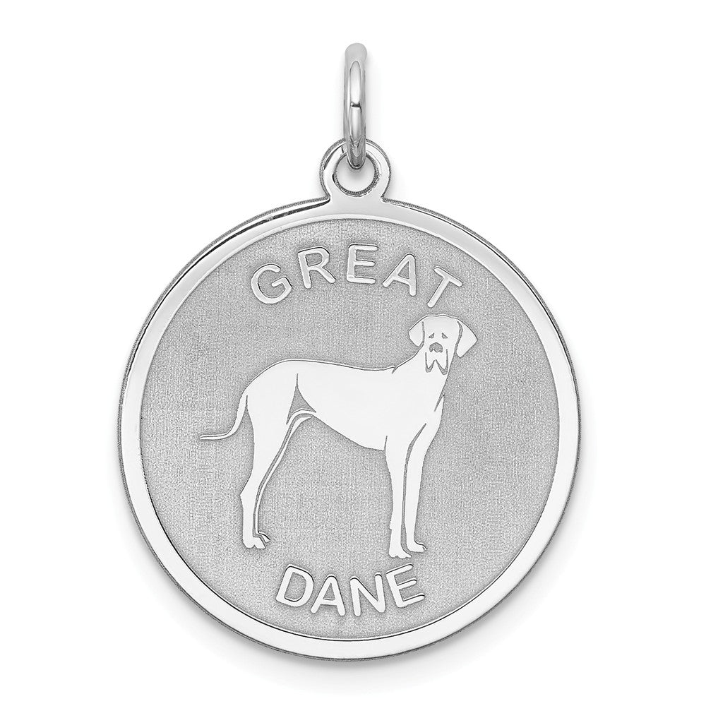 Sterling Silver Laser Etched Great Dane Dog Pendant, 19mm, Item P10753 by The Black Bow Jewelry Co.