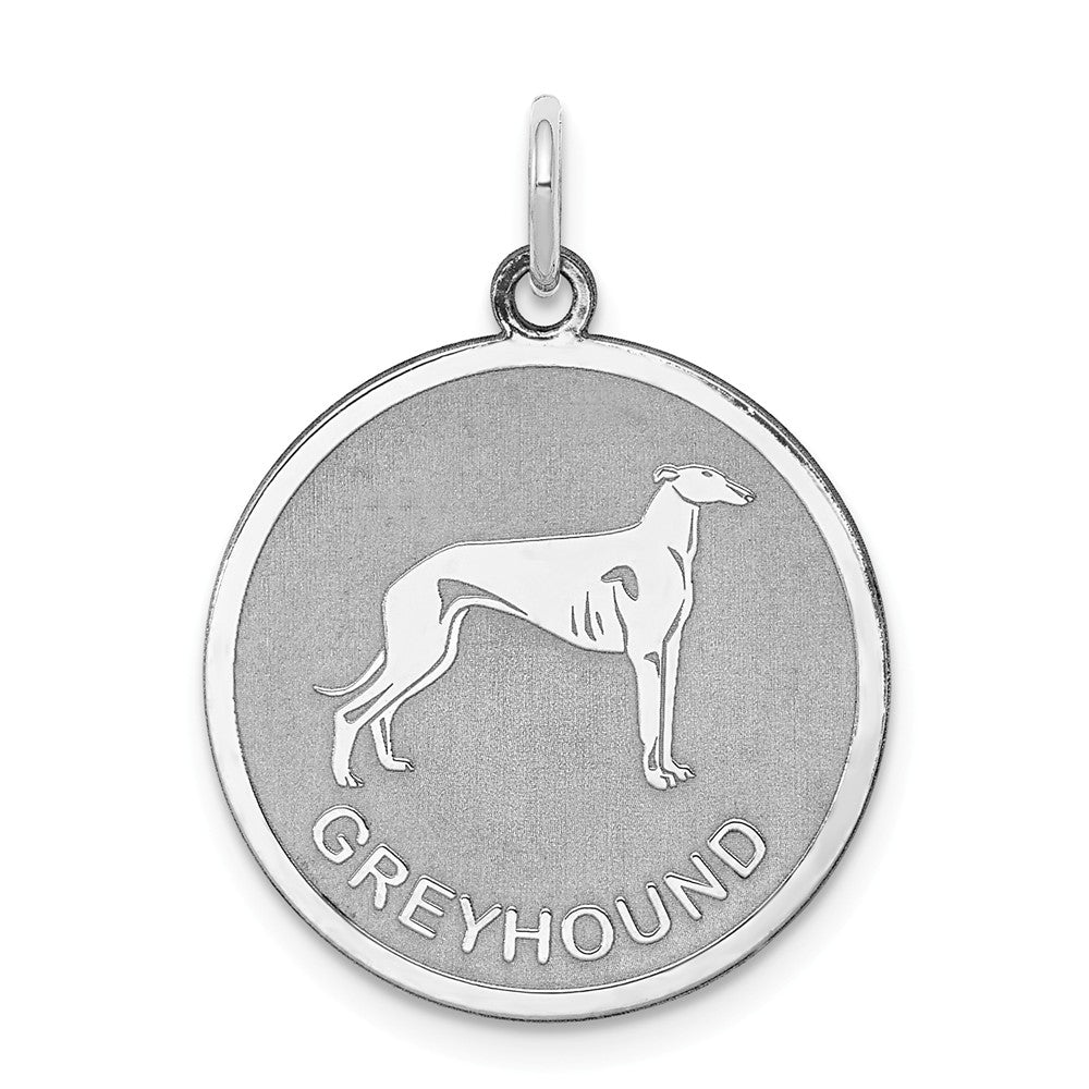Sterling Silver Laser Etched Greyhound Dog Pendant, 19mm, Item P10754 by The Black Bow Jewelry Co.