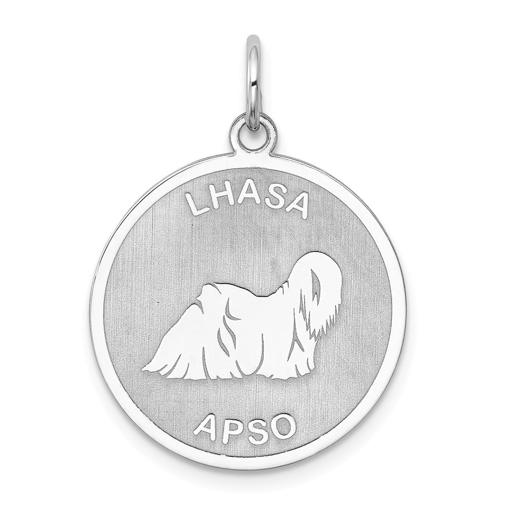 Sterling Silver Laser Etched Lhasa Apso Dog Pendant, 19mm, Item P10757 by The Black Bow Jewelry Co.