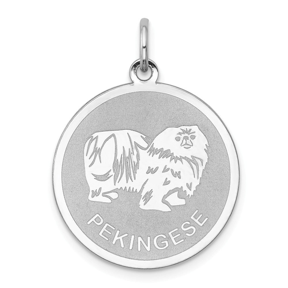 Sterling Silver Laser Etched Pekingese Dog Pendant, 19mm, Item P10760 by The Black Bow Jewelry Co.