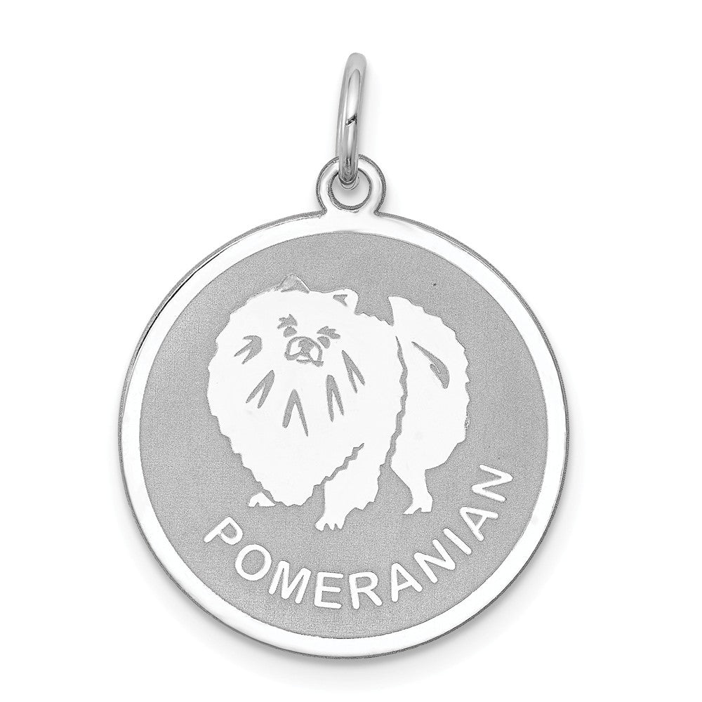 Sterling Silver Laser Etched Pomeranian Dog Pendant, 19mm, Item P10761 by The Black Bow Jewelry Co.