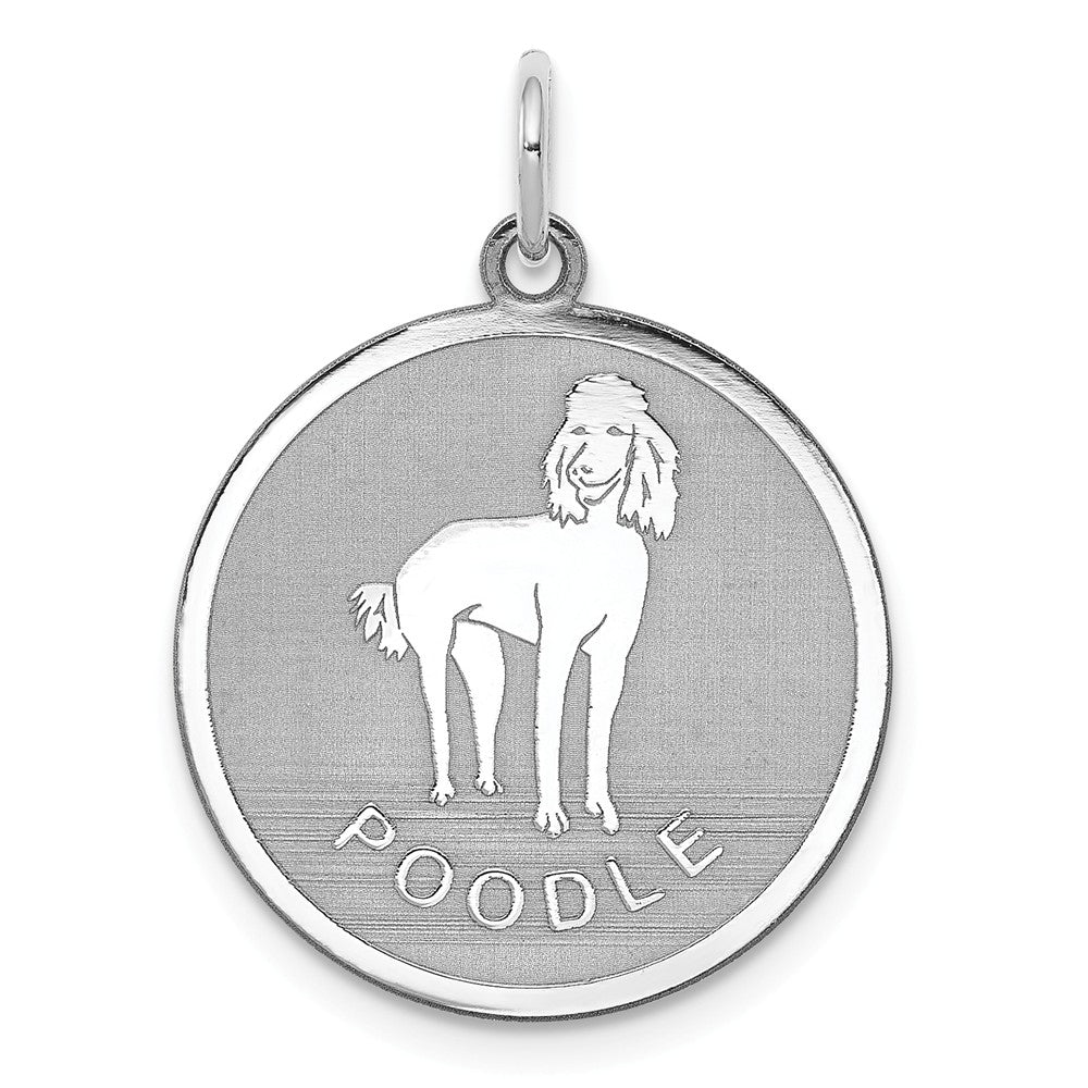 Sterling Silver Laser Etched Poodle Dog Pendant, 19mm, Item P10762 by The Black Bow Jewelry Co.