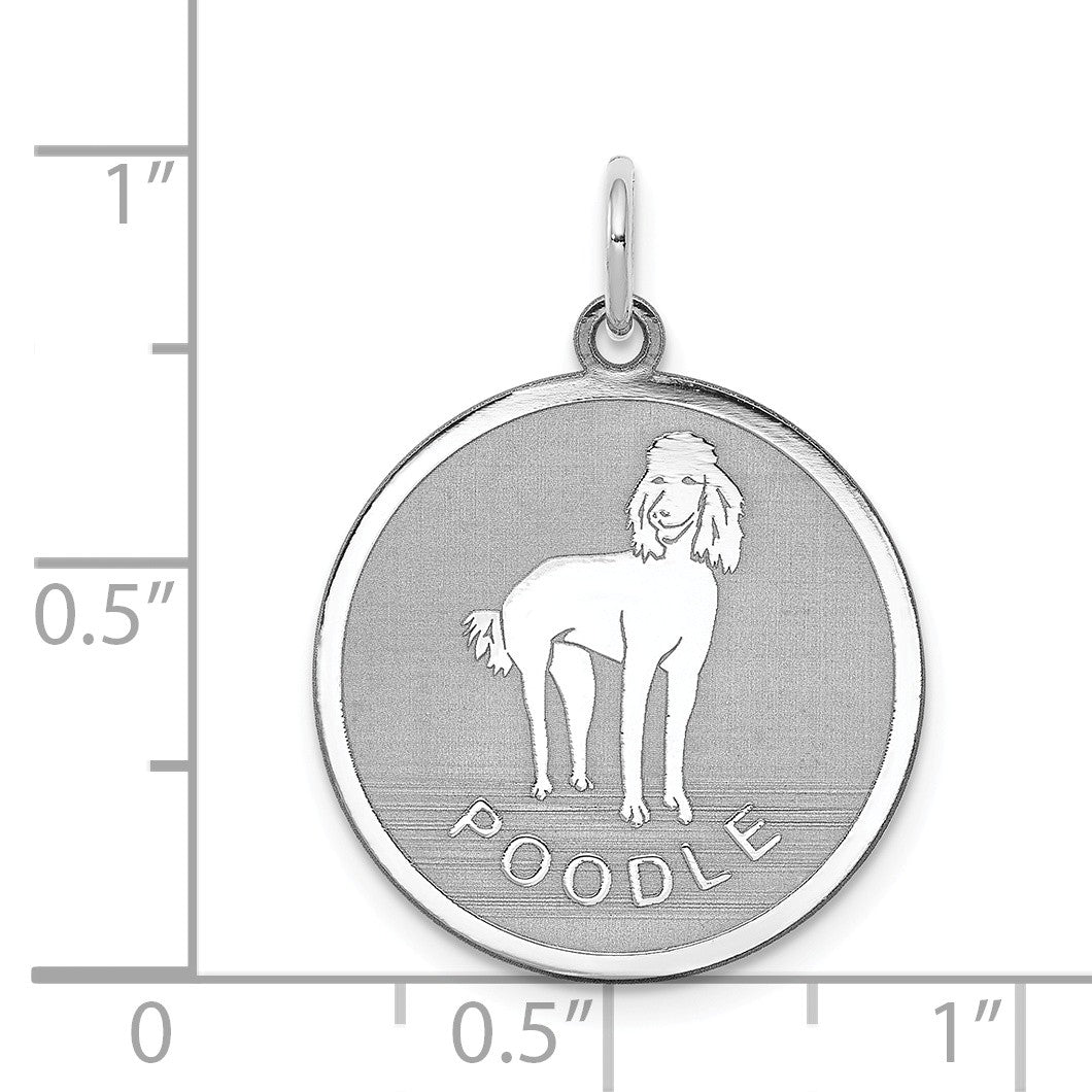 Alternate view of the Sterling Silver Laser Etched Poodle Dog Pendant, 19mm by The Black Bow Jewelry Co.