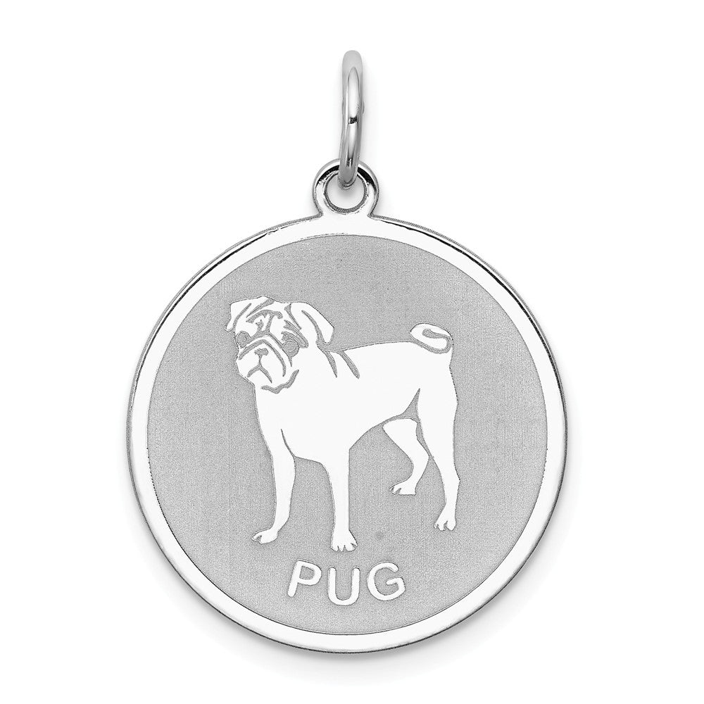 Sterling Silver Laser Etched Pug Dog Pendant, 19mm, Item P10763 by The Black Bow Jewelry Co.