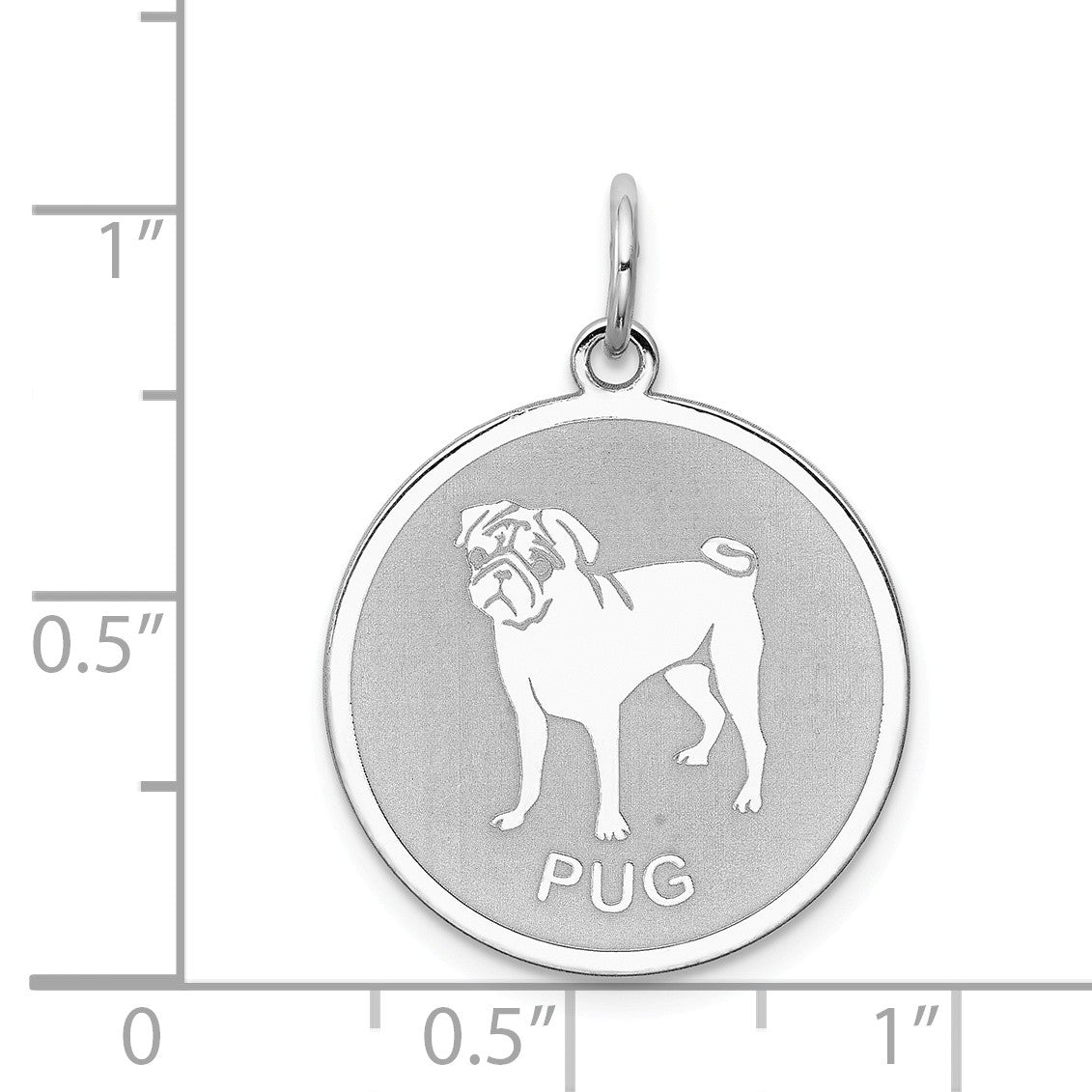Alternate view of the Sterling Silver Laser Etched Pug Dog Pendant, 19mm by The Black Bow Jewelry Co.