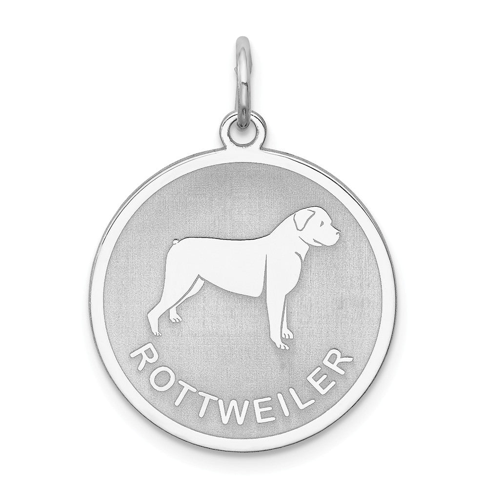 Sterling Silver Laser Etched Rottweiler Dog Pendant, 19mm, Item P10764 by The Black Bow Jewelry Co.