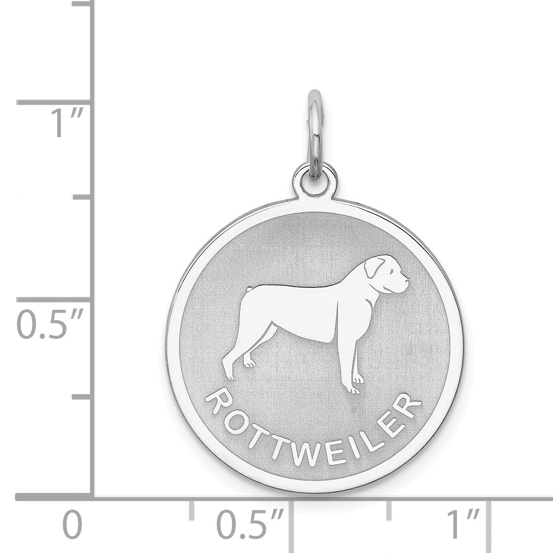 Alternate view of the Sterling Silver Laser Etched Rottweiler Dog Pendant, 19mm by The Black Bow Jewelry Co.