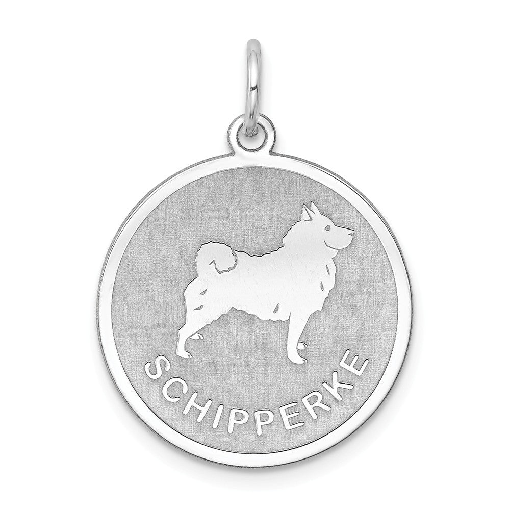 Sterling Silver Laser Etched Schipperke Dog Pendant, 19mm, Item P10765 by The Black Bow Jewelry Co.