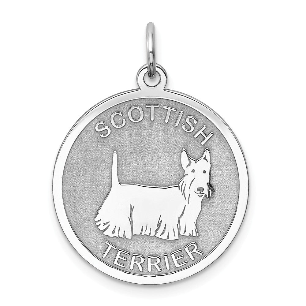 Sterling Silver Laser Etched Scottish Terrier Dog Pendant, 19mm, Item P10767 by The Black Bow Jewelry Co.