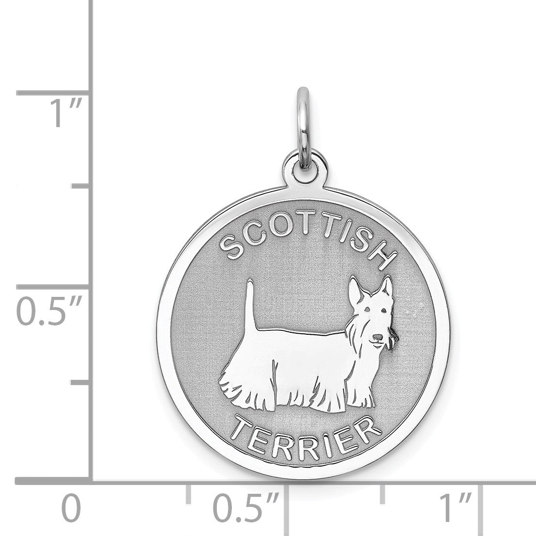 Alternate view of the Sterling Silver Laser Etched Scottish Terrier Dog Pendant, 19mm by The Black Bow Jewelry Co.