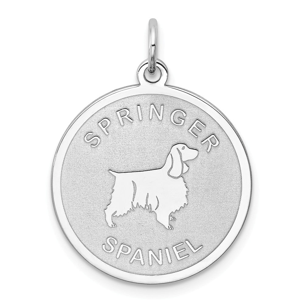 Sterling Silver Laser Etched Springer Spaniel Dog Pendant, 19mm, Item P10771 by The Black Bow Jewelry Co.