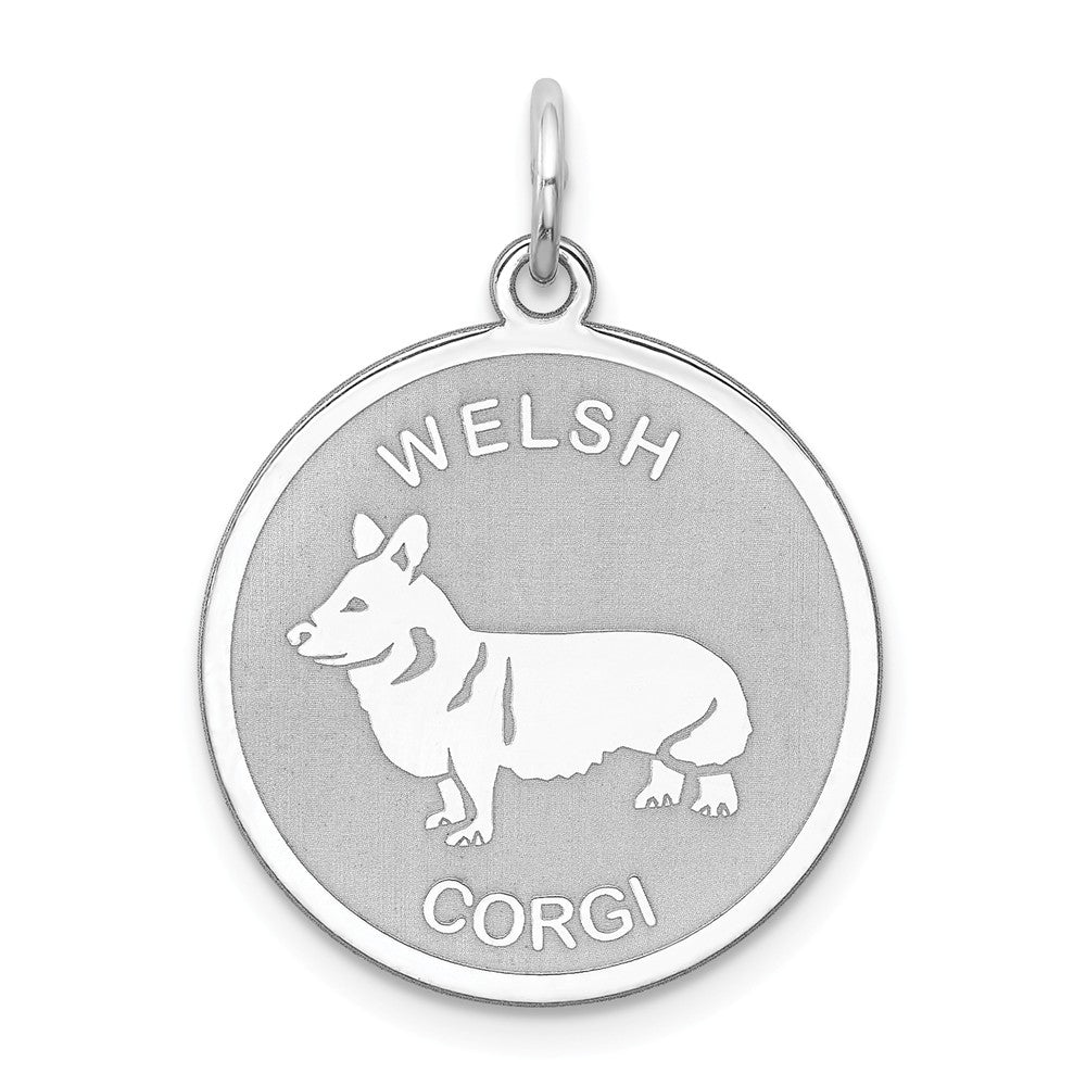 Sterling Silver Laser Etched Welsh Corgi Dog Pendant, 19mm, Item P10774 by The Black Bow Jewelry Co.