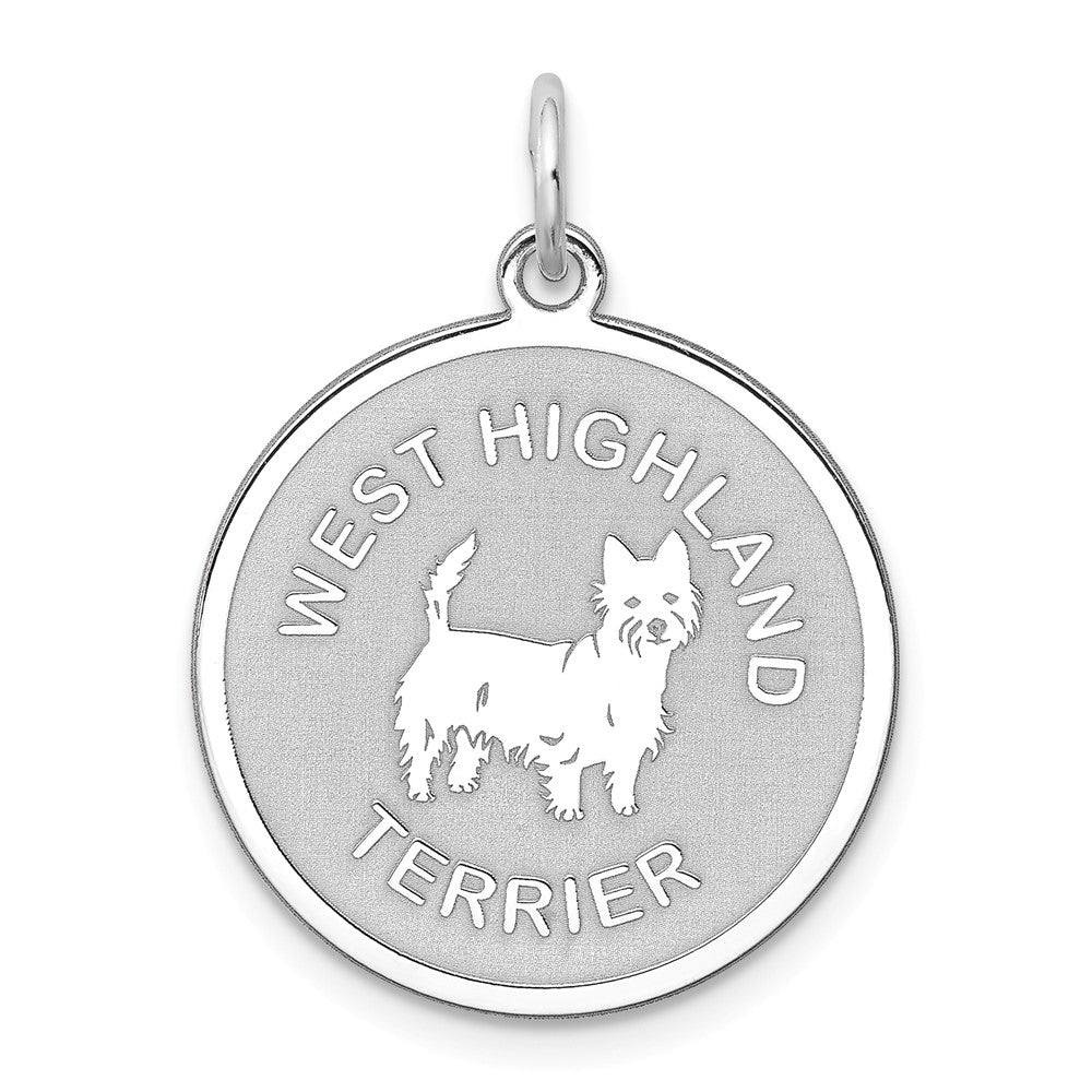 Sterling Silver Laser Etched West Highland Terrier Pendant, 19mm, Item P10775 by The Black Bow Jewelry Co.