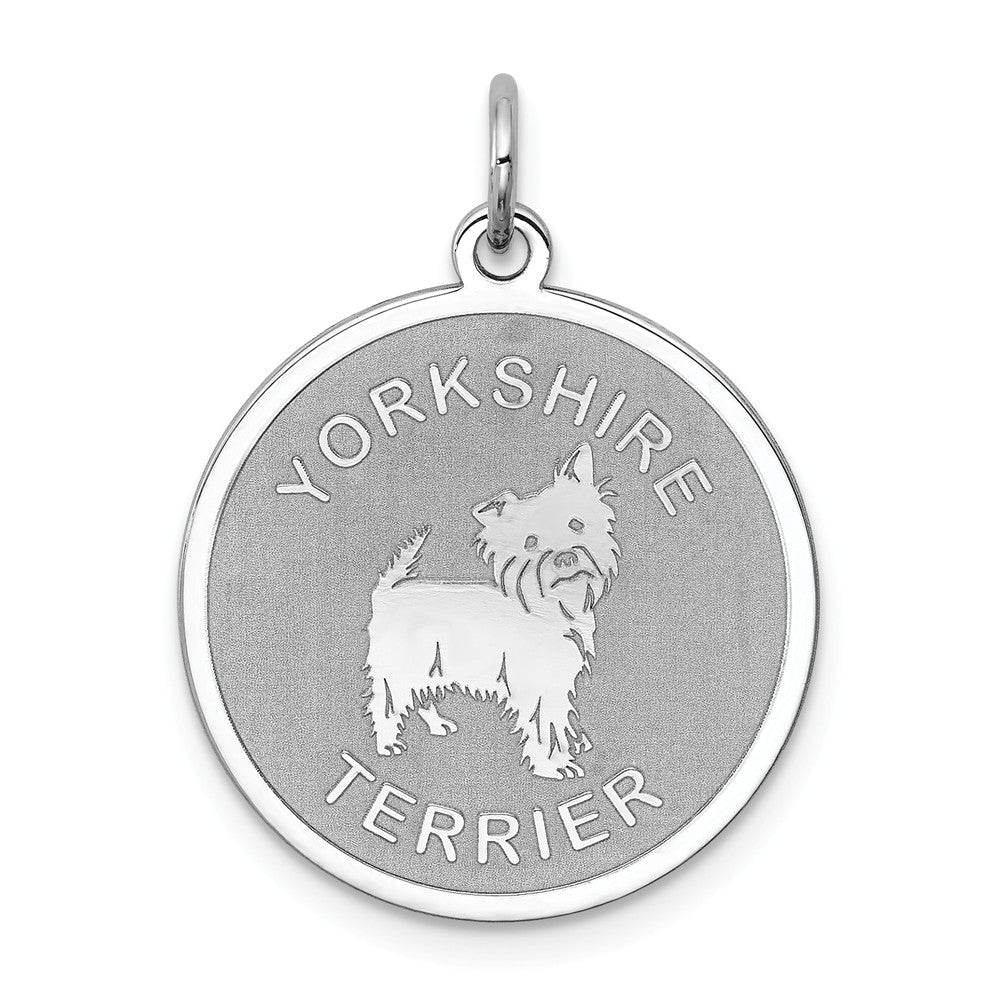 Sterling Silver Laser Etched Yorkshire Terrier Dog Pendant, 19mm, Item P10776 by The Black Bow Jewelry Co.