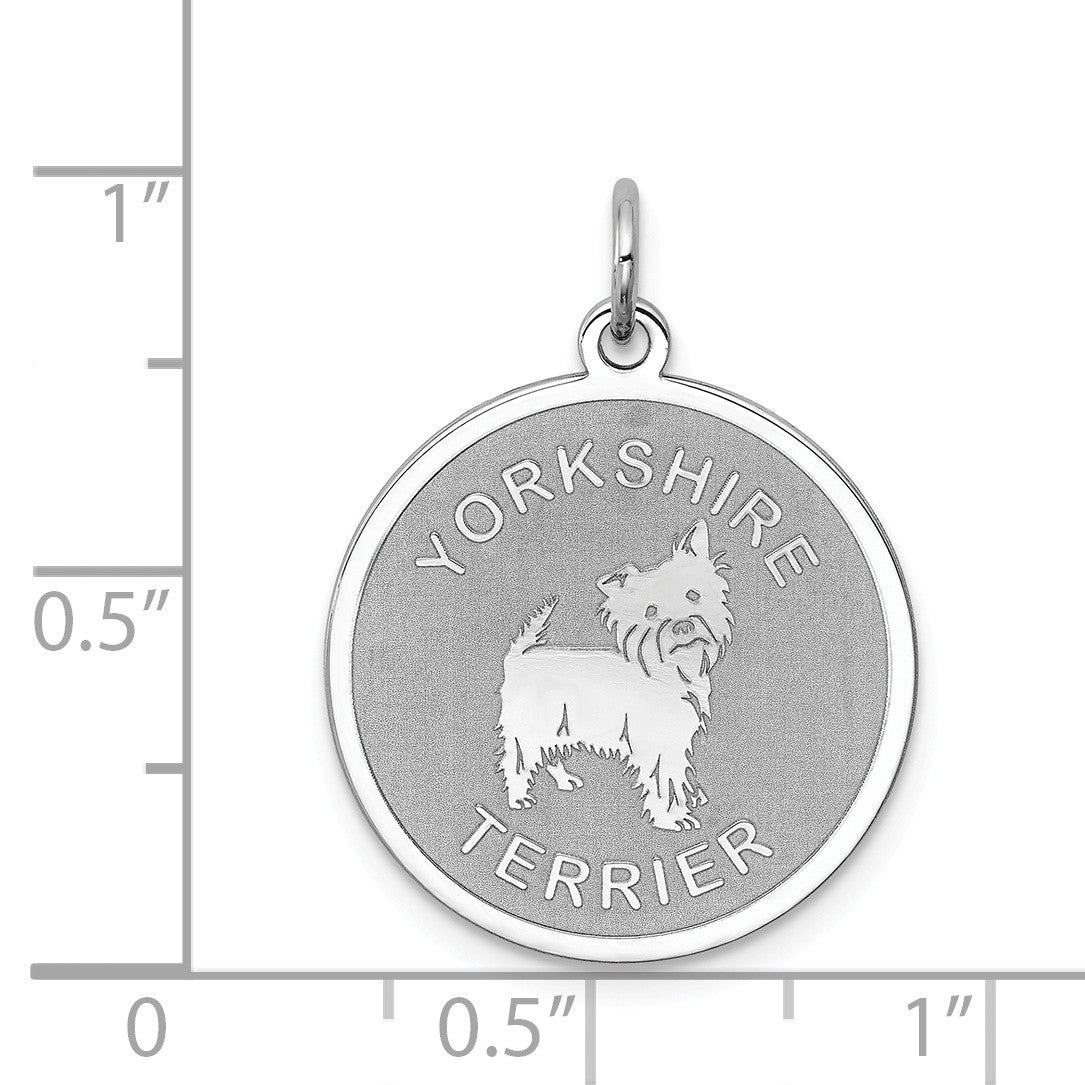 Alternate view of the Sterling Silver Laser Etched Yorkshire Terrier Dog Pendant, 19mm by The Black Bow Jewelry Co.