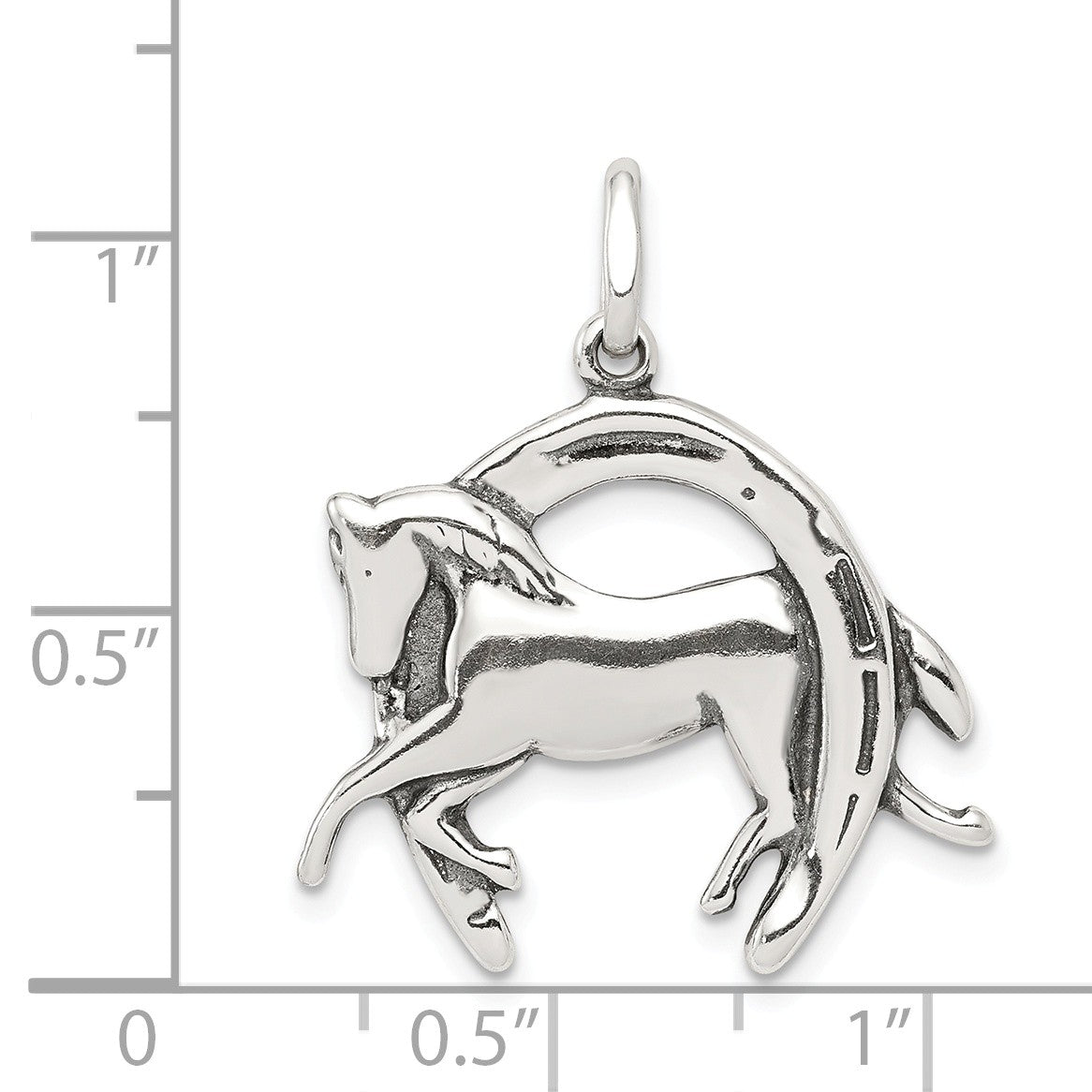 Alternate view of the Sterling Silver Antiqued 3D Horse and Horseshoe Pendant by The Black Bow Jewelry Co.