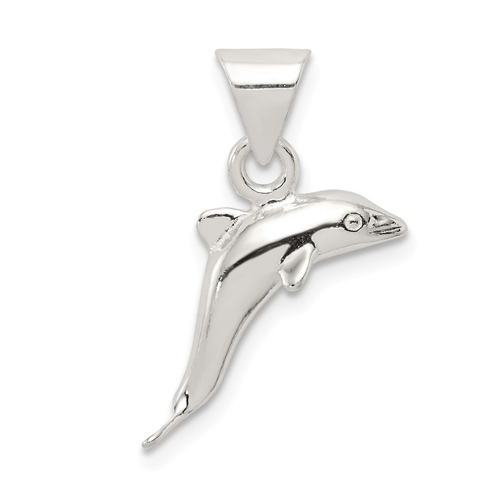 Sterling Silver 16mm 3D Polished Dolphin Pendant, Item P10783 by The Black Bow Jewelry Co.