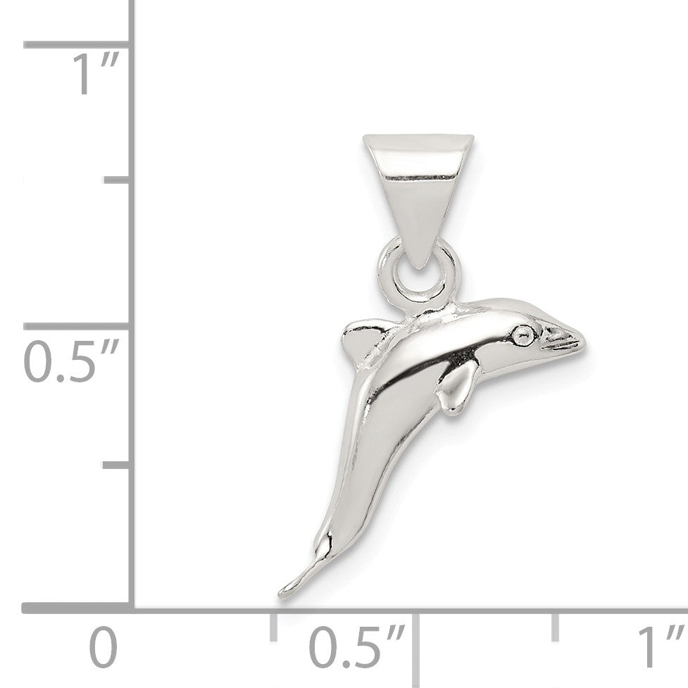 Alternate view of the Sterling Silver 16mm 3D Polished Dolphin Pendant by The Black Bow Jewelry Co.