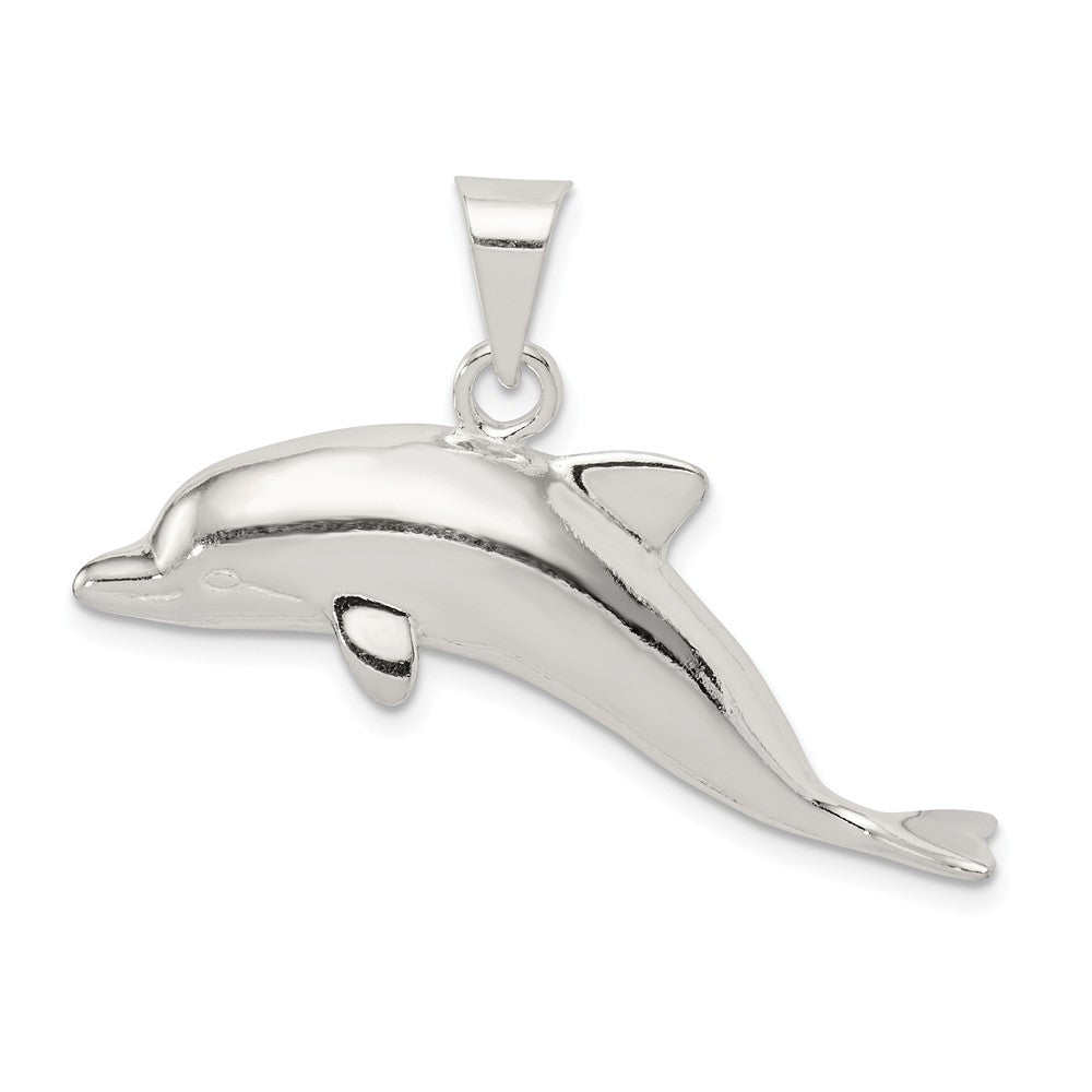 Sterling Silver Large 2D Polished Dolphin Pendant, Item P10784 by The Black Bow Jewelry Co.