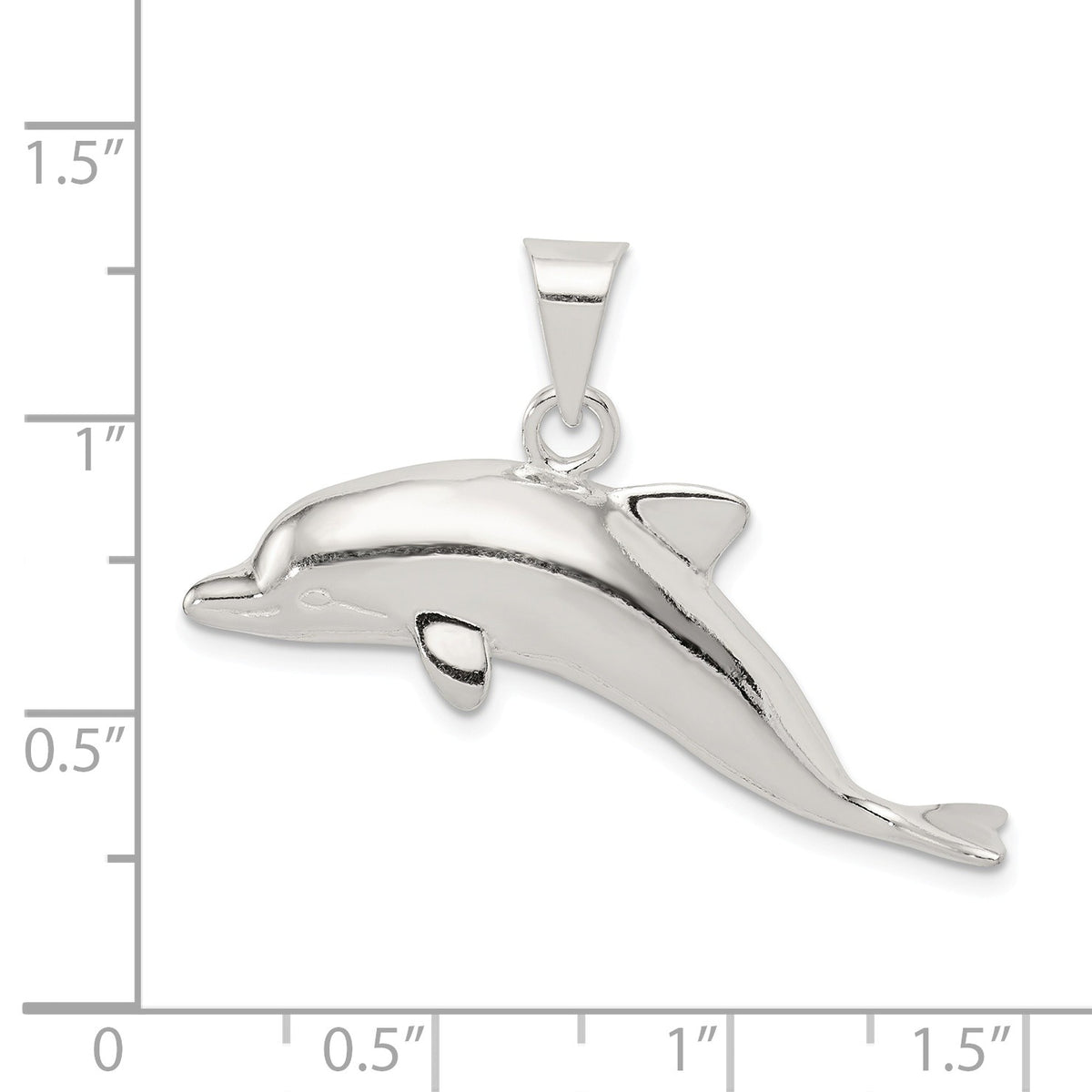 Alternate view of the Sterling Silver Large 2D Polished Dolphin Pendant by The Black Bow Jewelry Co.