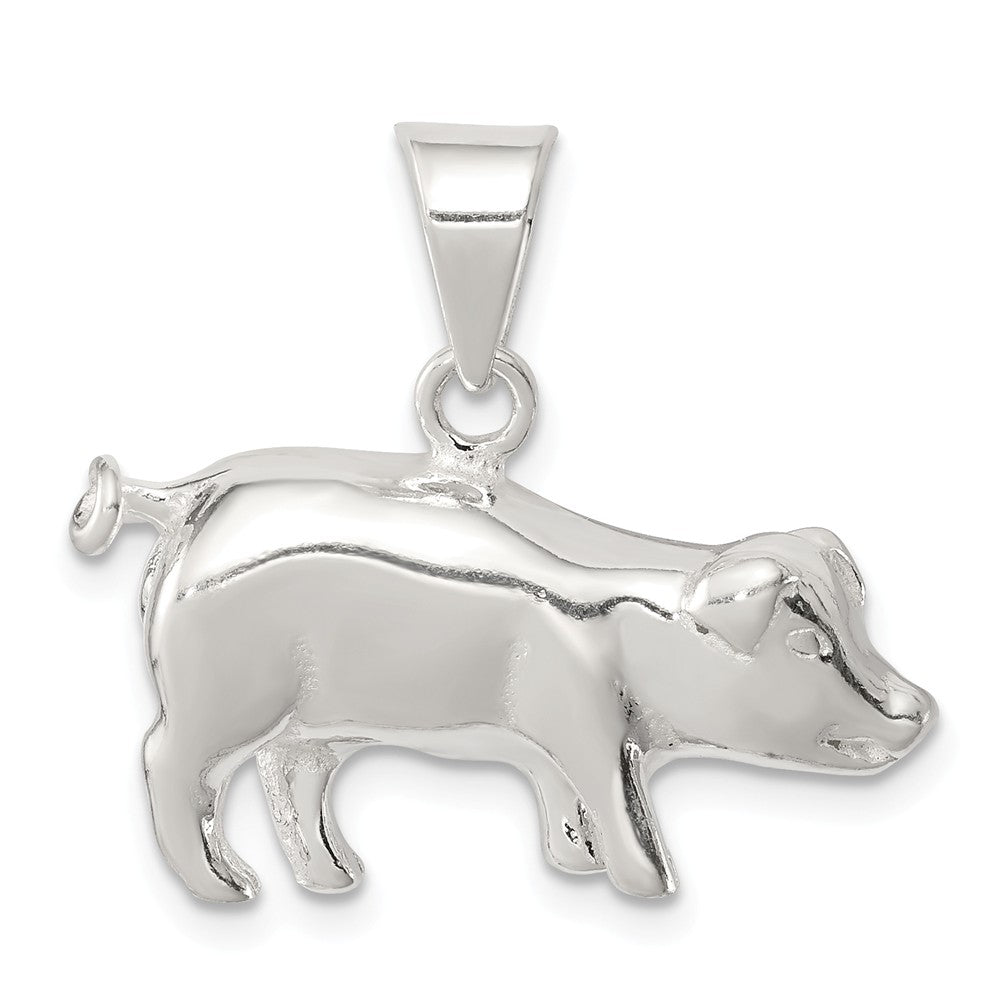 Sterling Silver 2D Polished Pig Pendant, Item P10786 by The Black Bow Jewelry Co.